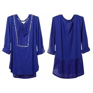 $119 Anthropologie Vintage Henley Top XSmall 0 2 Slubby Openwork Colorful Trim